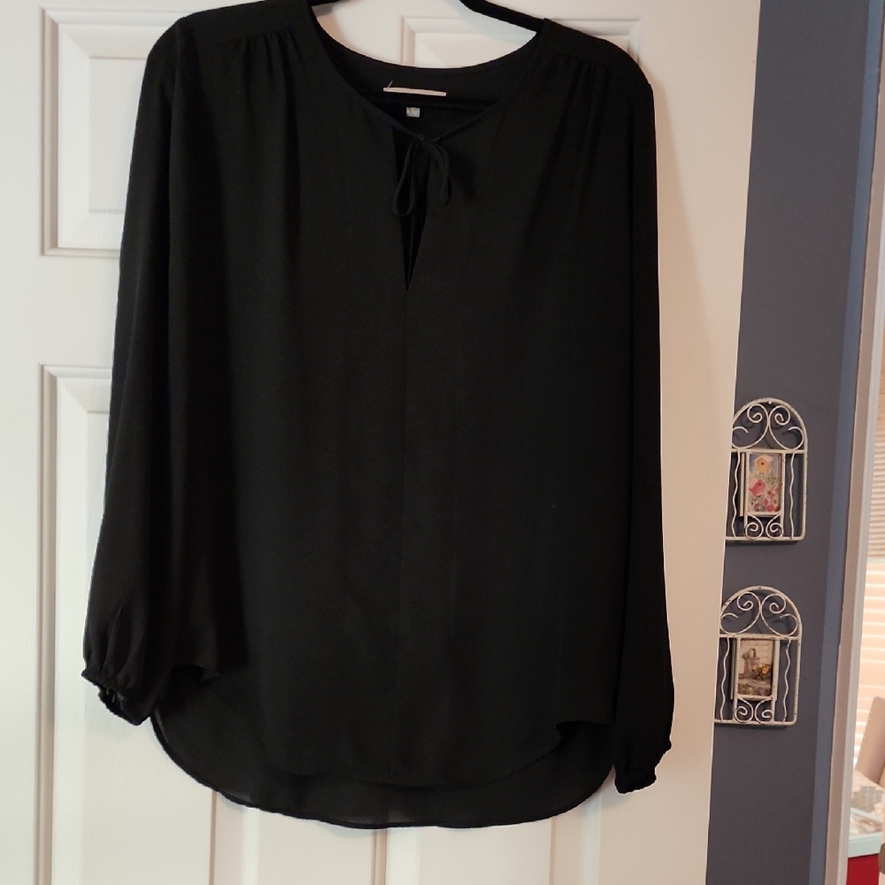 Joan Vass Black Tie Front 3/4 Sleeve Blouse